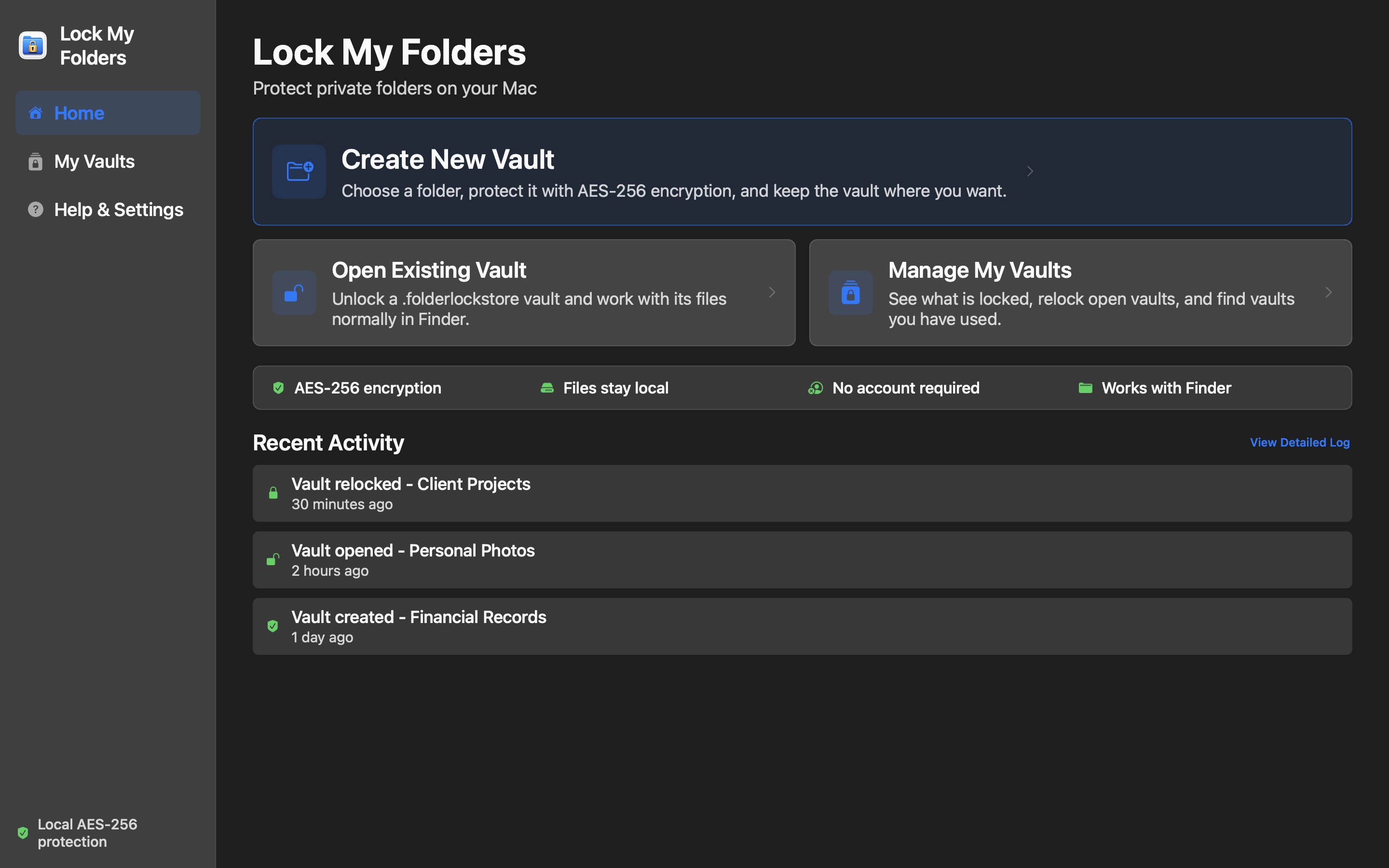 Lock My Folders home screen